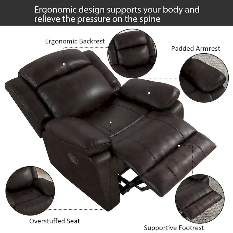 Fauteuil inclinable manuel avec accoudoirs et dossier surdimensionnés