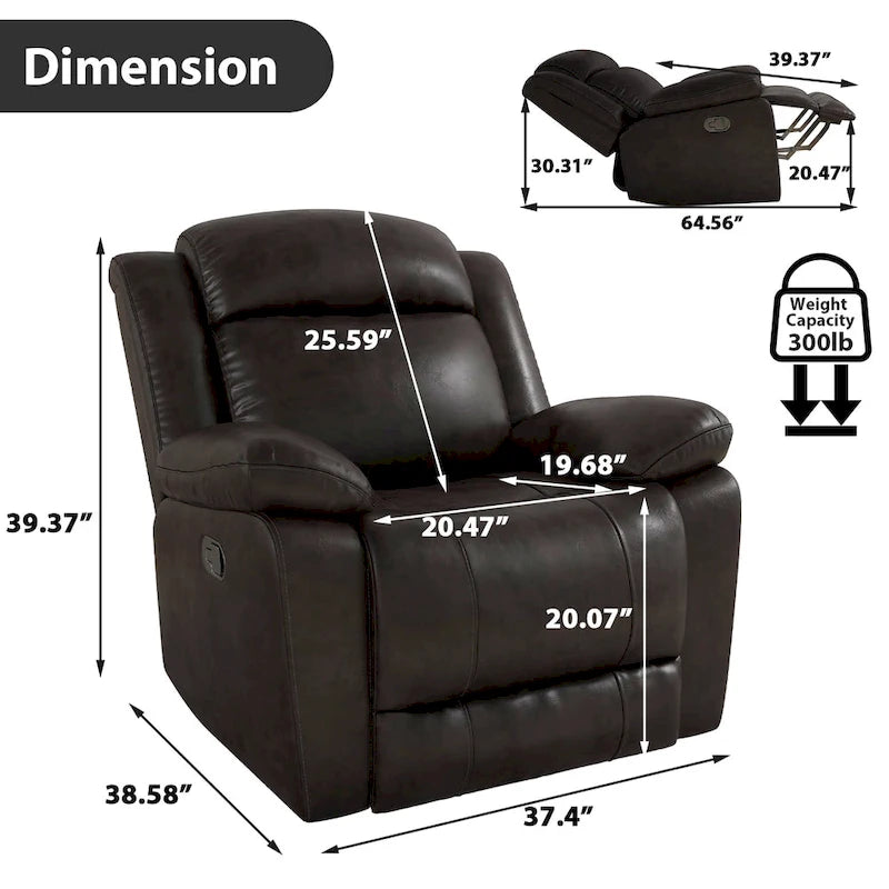 Fauteuil inclinable manuel avec accoudoirs et dossier surdimensionnés