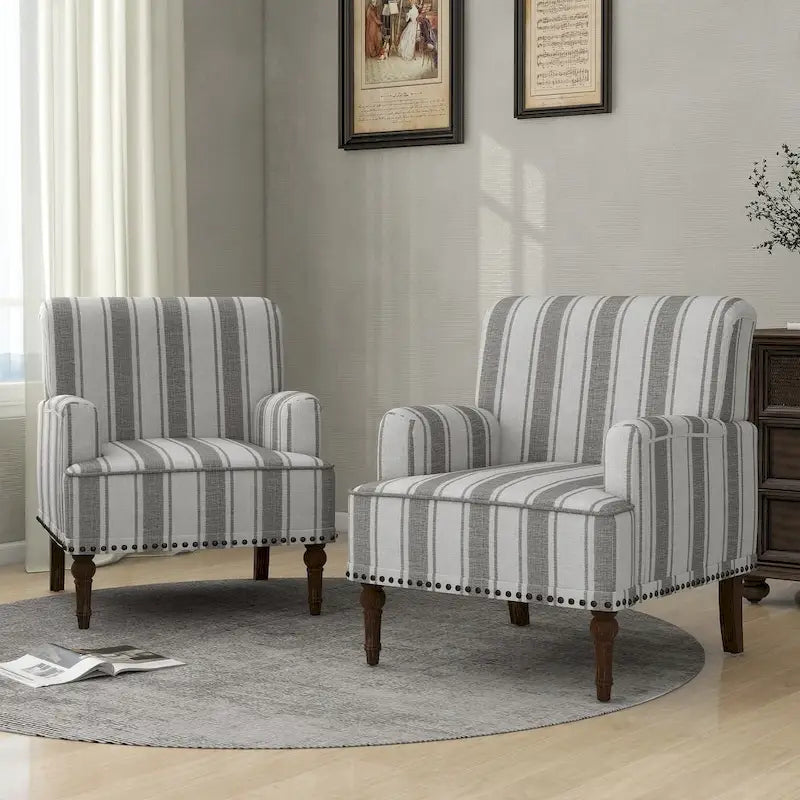 Fauteuil d'appoint moderne à rayures avec accoudoirs - Canapé individuel rembourré de style Mid-Century pour salon
