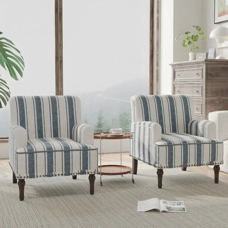 Fauteuil d'appoint moderne à rayures avec accoudoirs - Canapé individuel rembourré de style Mid-Century pour salon