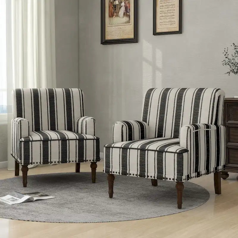 Fauteuil d'appoint moderne à rayures avec accoudoirs - Canapé individuel rembourré de style Mid-Century pour salon