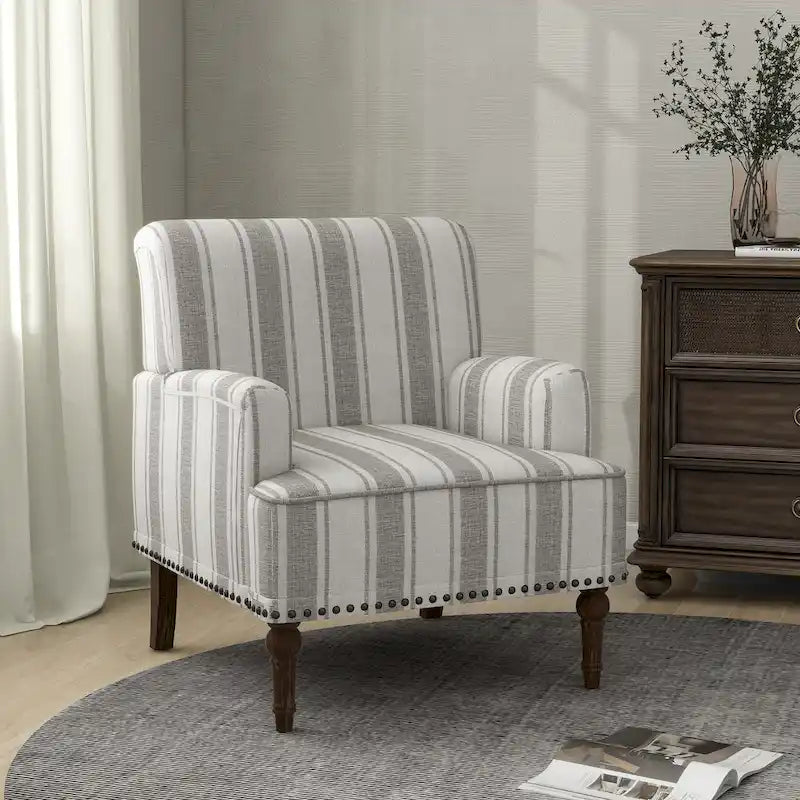 Fauteuil d'appoint moderne à rayures avec accoudoirs - Canapé individuel rembourré de style Mid-Century pour salon