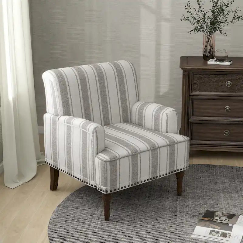 Fauteuil d'appoint moderne à rayures avec accoudoirs - Canapé individuel rembourré de style Mid-Century pour salon