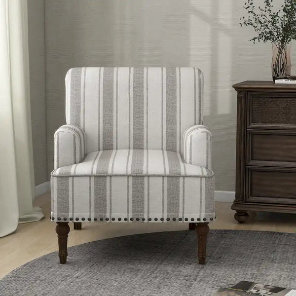 Fauteuil d'appoint moderne à rayures avec accoudoirs - Canapé individuel rembourré de style Mid-Century pour salon