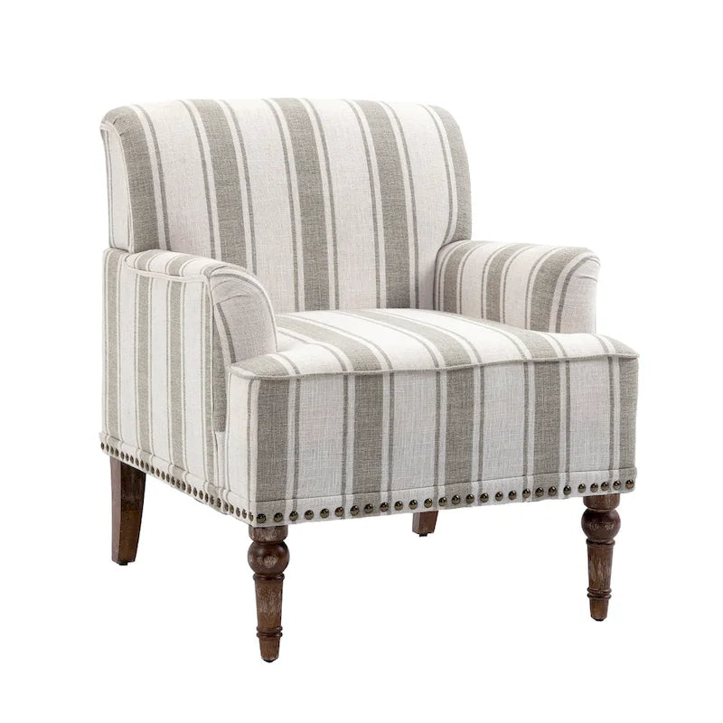 Fauteuil d'appoint moderne à rayures avec accoudoirs - Canapé individuel rembourré de style Mid-Century pour salon
