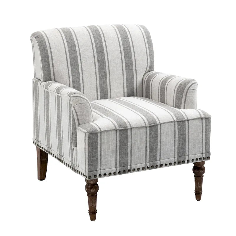 Fauteuil d'appoint moderne à rayures avec accoudoirs - Canapé individuel rembourré de style Mid-Century pour salon