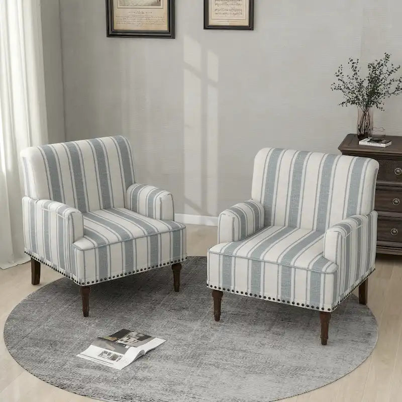 Fauteuil d'appoint moderne à rayures avec accoudoirs - Canapé individuel rembourré de style Mid-Century pour salon