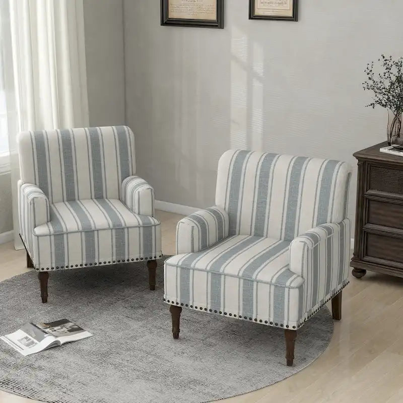Fauteuil d'appoint moderne à rayures avec accoudoirs - Canapé individuel rembourré de style Mid-Century pour salon
