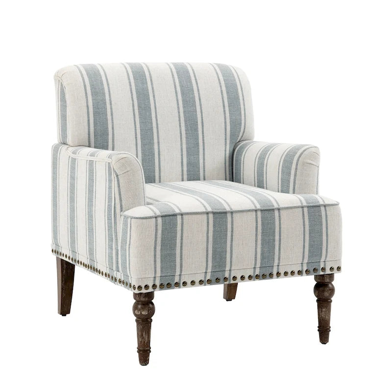 Fauteuil d'appoint moderne à rayures avec accoudoirs - Canapé individuel rembourré de style Mid-Century pour salon