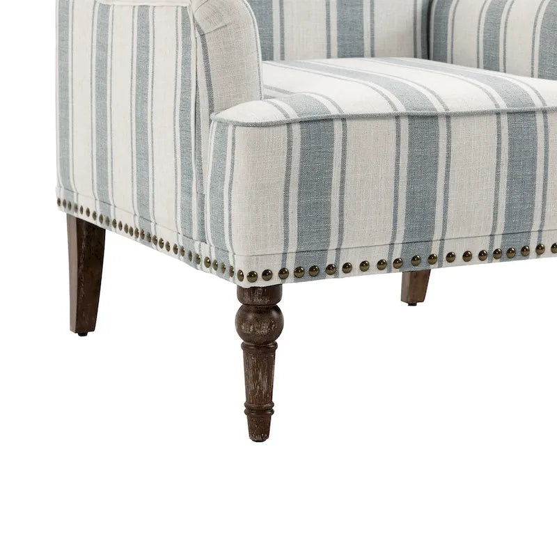 Fauteuil d'appoint moderne à rayures avec accoudoirs - Canapé individuel rembourré de style Mid-Century pour salon