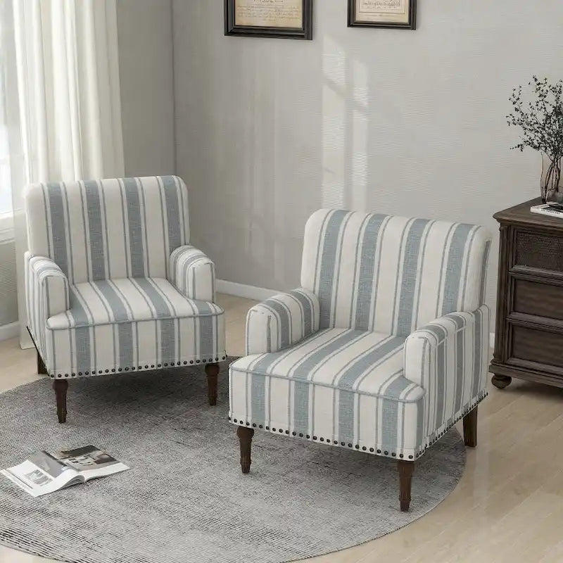 Fauteuil d'appoint moderne à rayures avec accoudoirs - Canapé individuel rembourré de style Mid-Century pour salon