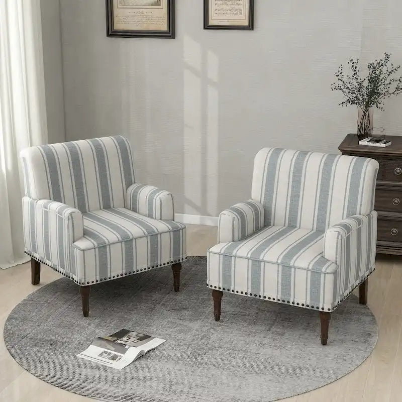 Fauteuil d'appoint moderne à rayures avec accoudoirs - Canapé individuel rembourré de style Mid-Century pour salon