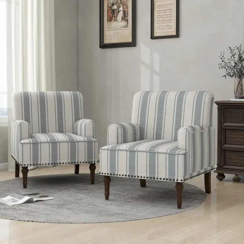 Fauteuil d'appoint moderne à rayures avec accoudoirs - Canapé individuel rembourré de style Mid-Century pour salon