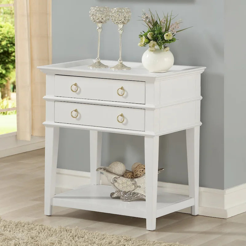 Collette – Table de chevet avec plateau et 2 tiroirs de rangement pour chambre à coucher