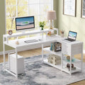 Bureau d'ordinateur moderne en L avec tiroir et étagère de rangement