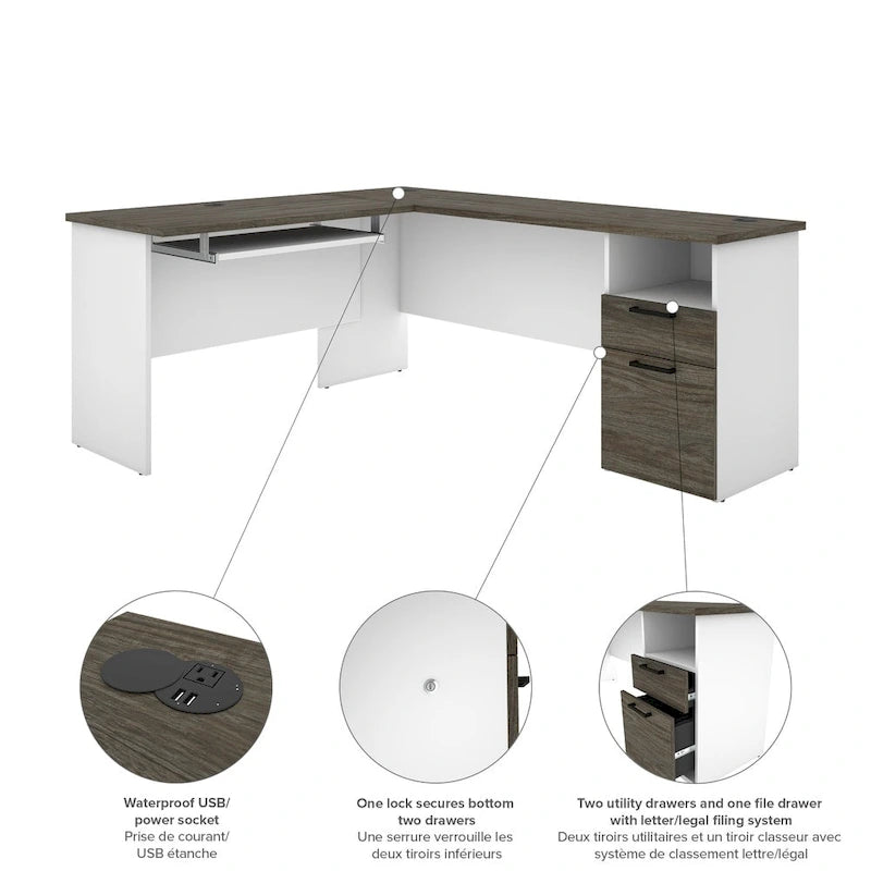 Bureau d'angle en L - Bureau d'ordinateur d'angle moderne avec rangement pour le bureau à domicile