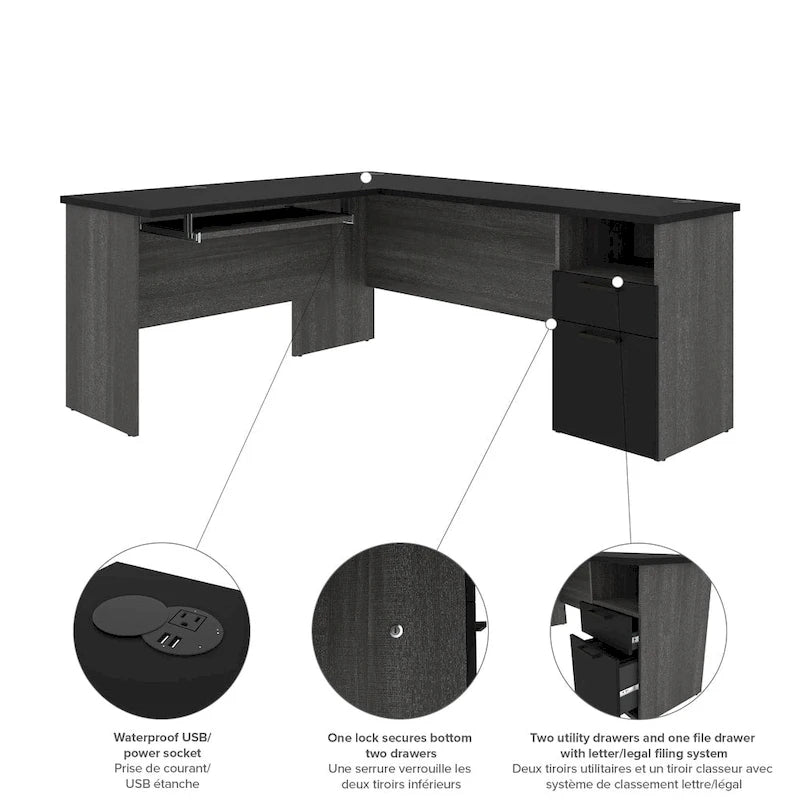 Bureau d'angle en L - Bureau d'ordinateur d'angle moderne avec rangement pour le bureau à domicile