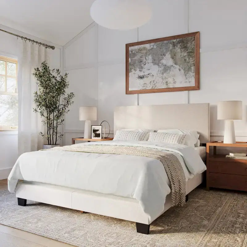 Nova Upholstered Modern Queen Bed, Box Spring Required
