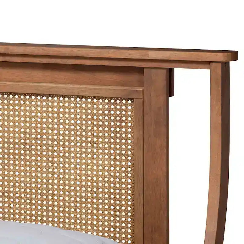 Lit plateforme en rotin synthétique, style transitionnel moderne – Brun noyer