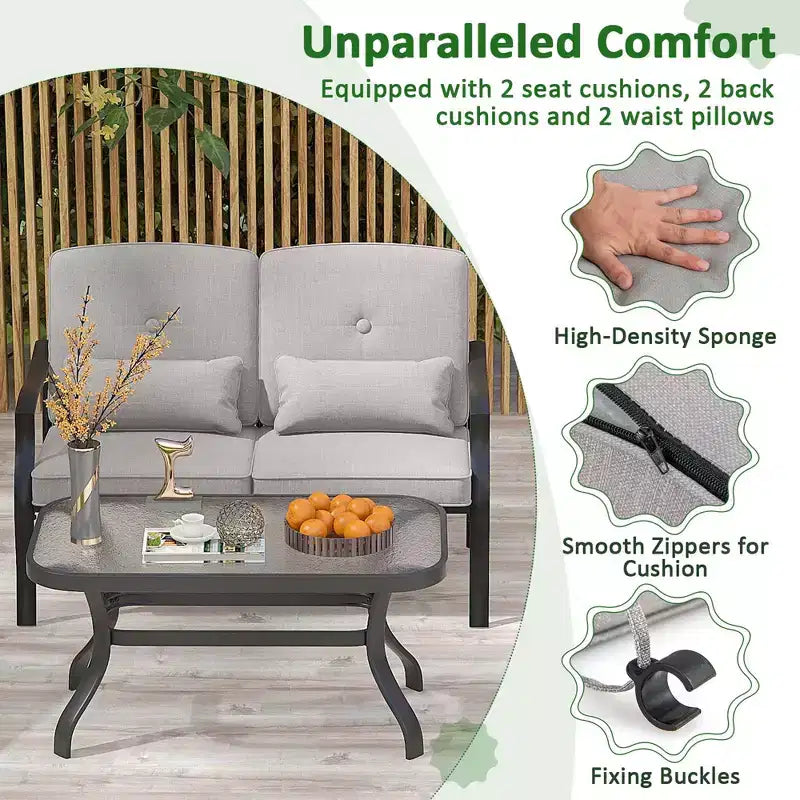 Costway 2 PCS Patio Furniture Set Outdoor Loveseat Chair Coffee Table Cushioned Seat Navy/Grey