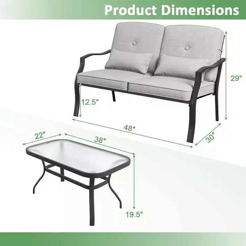 Costway 2 PCS Patio Furniture Set Outdoor Loveseat Chair Coffee Table Cushioned Seat Navy/Grey