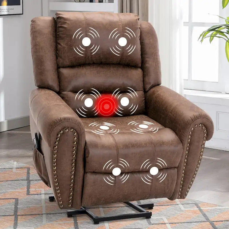 Fauteuil inclinable relaxant et respirant avec rivets apparents, fonction massage et chauffage, et port USB