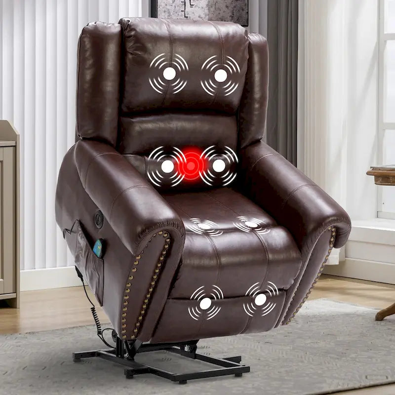Fauteuil inclinable relaxant et respirant avec rivets apparents, fonction massage et chauffage, et port USB