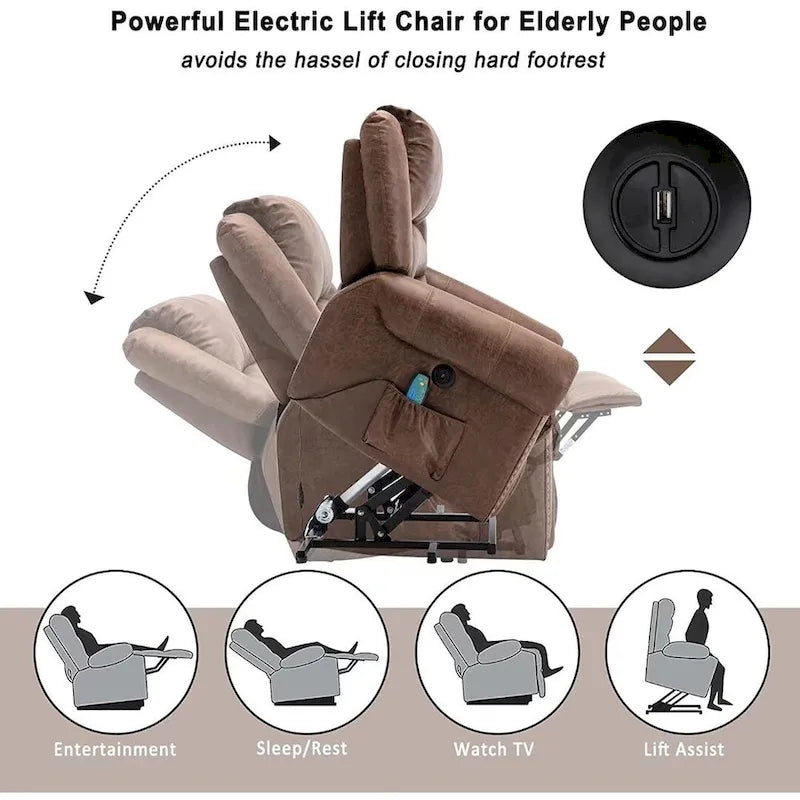 Fauteuil inclinable relaxant et respirant avec rivets apparents, fonction massage et chauffage, et port USB