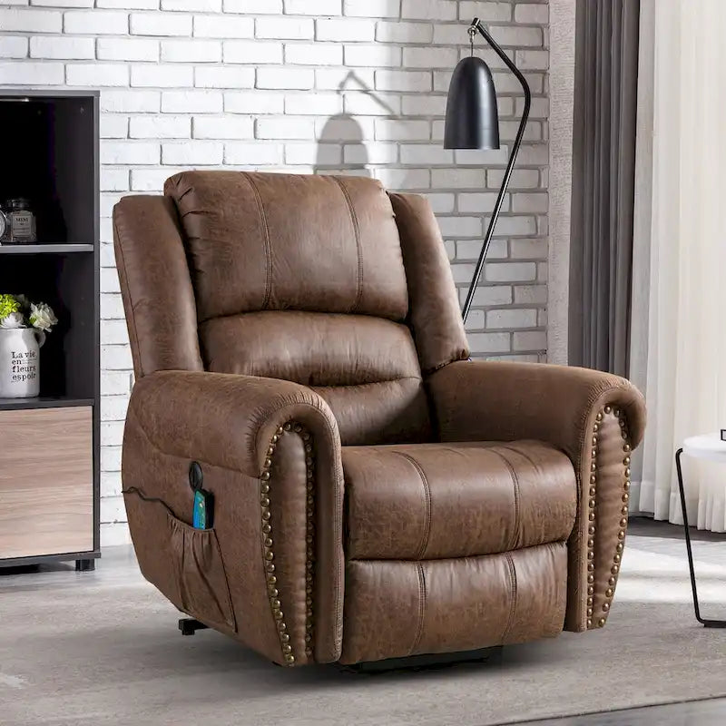 Fauteuil inclinable relaxant et respirant avec rivets apparents, fonction massage et chauffage, et port USB
