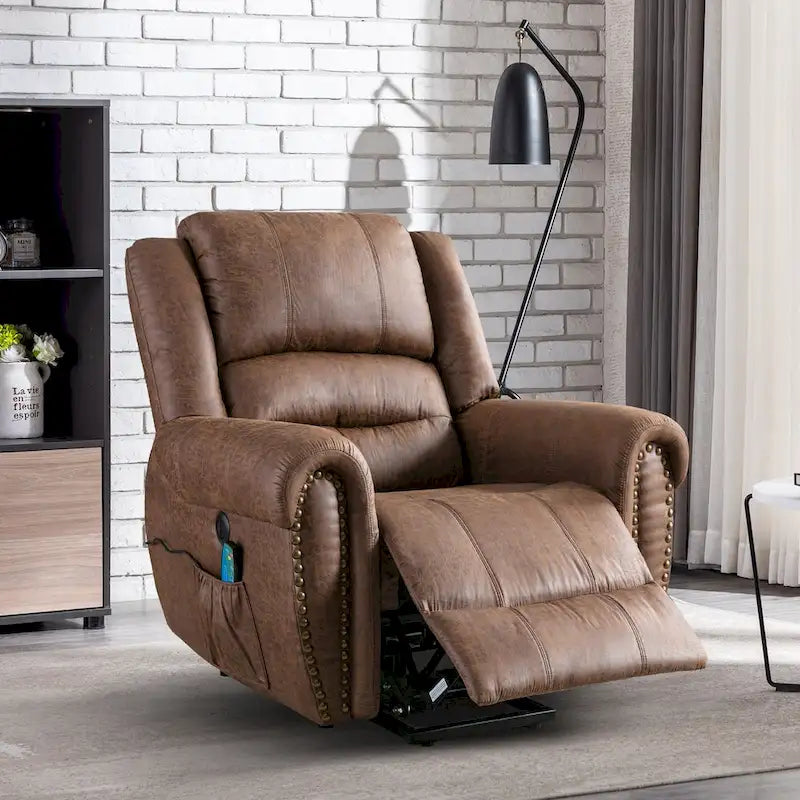 Fauteuil inclinable relaxant et respirant avec rivets apparents, fonction massage et chauffage, et port USB