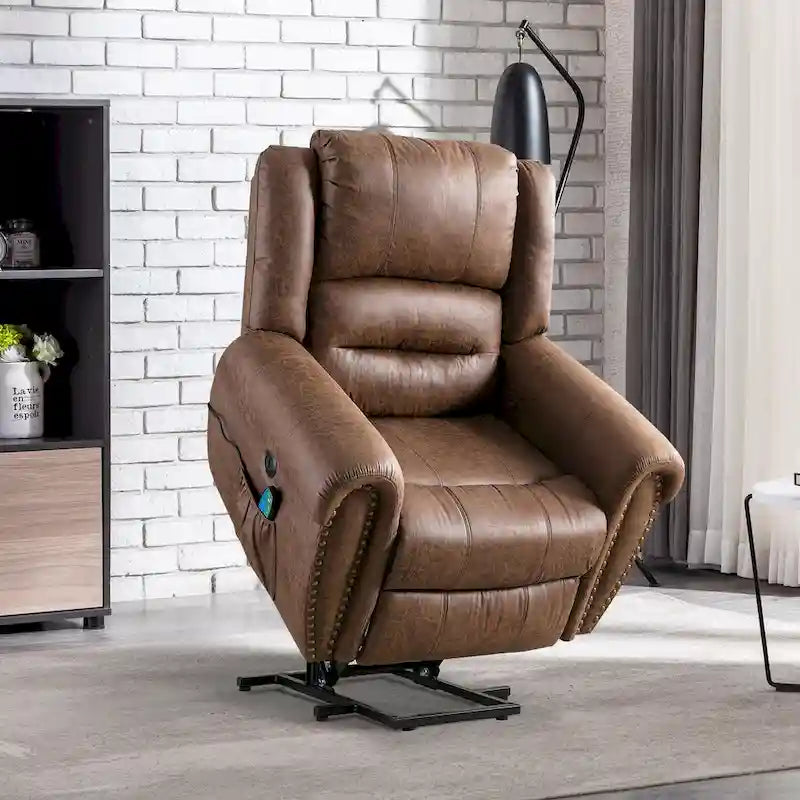 Fauteuil inclinable relaxant et respirant avec rivets apparents, fonction massage et chauffage, et port USB