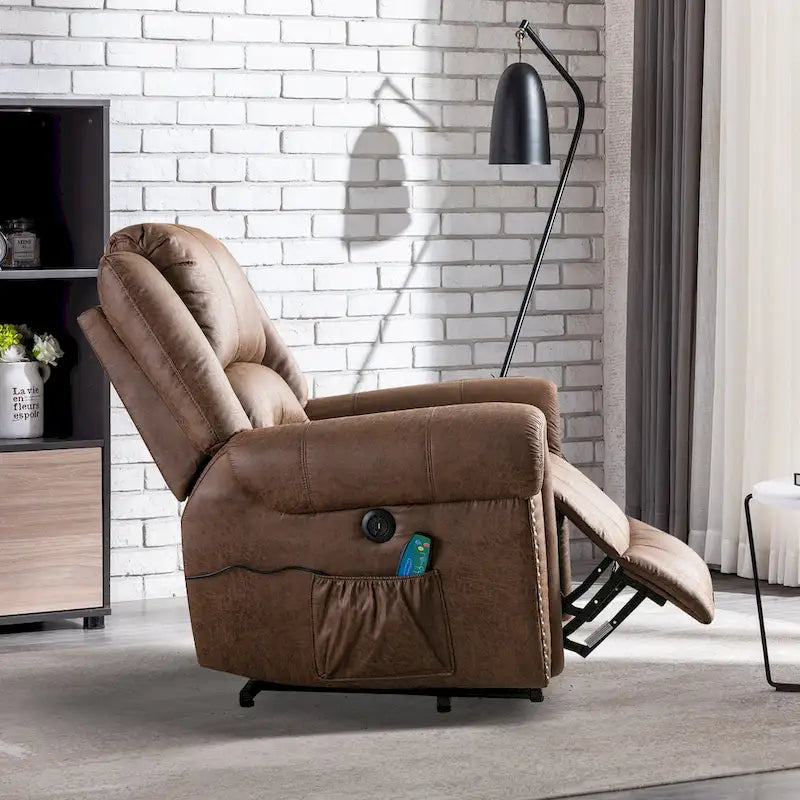 Fauteuil inclinable relaxant et respirant avec rivets apparents, fonction massage et chauffage, et port USB