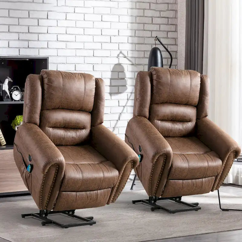 Fauteuil inclinable relaxant et respirant avec rivets apparents, fonction massage et chauffage, et port USB