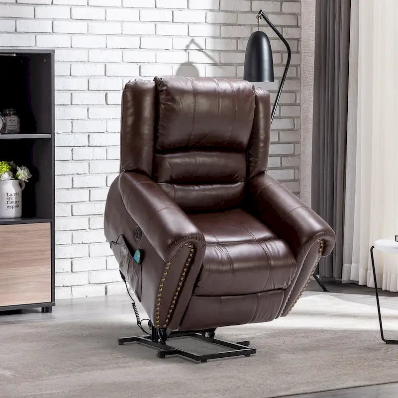Fauteuil inclinable relaxant et respirant avec rivets apparents, fonction massage et chauffage, et port USB