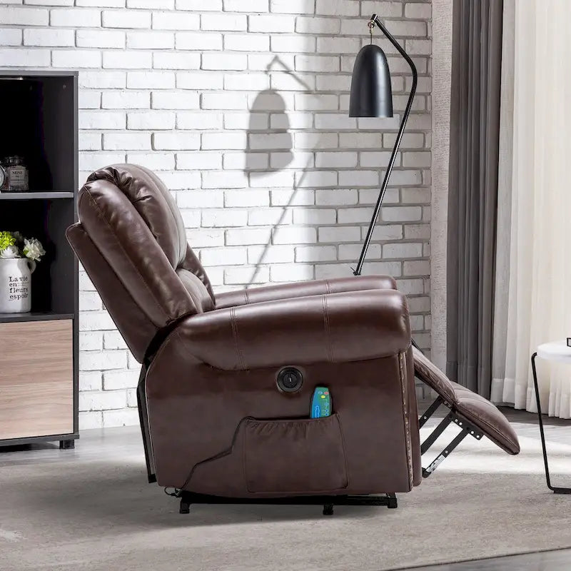 Fauteuil inclinable relaxant et respirant avec rivets apparents, fonction massage et chauffage, et port USB