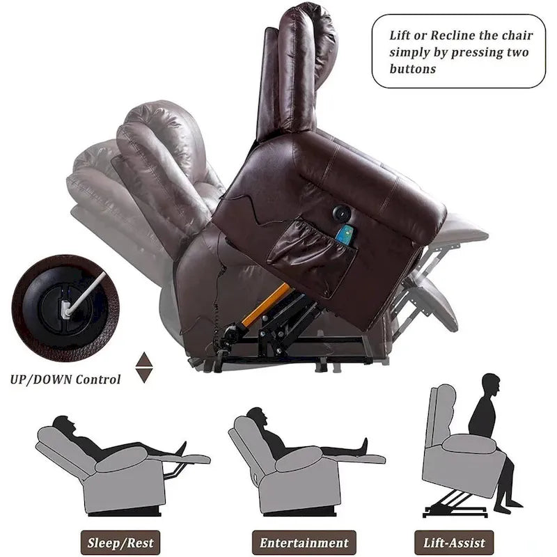 Fauteuil inclinable relaxant et respirant avec rivets apparents, fonction massage et chauffage, et port USB