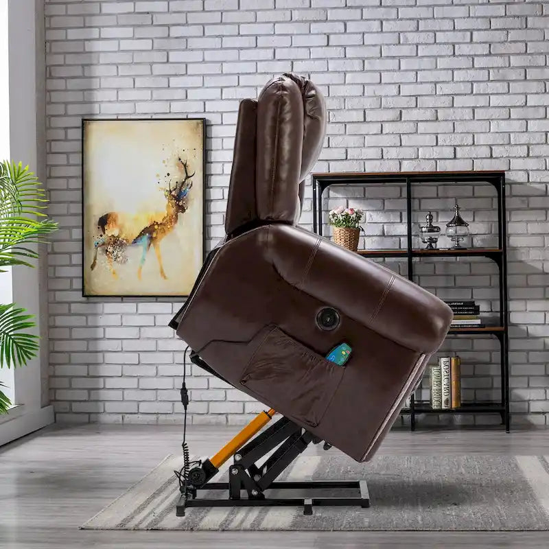 Fauteuil inclinable relaxant et respirant avec rivets apparents, fonction massage et chauffage, et port USB