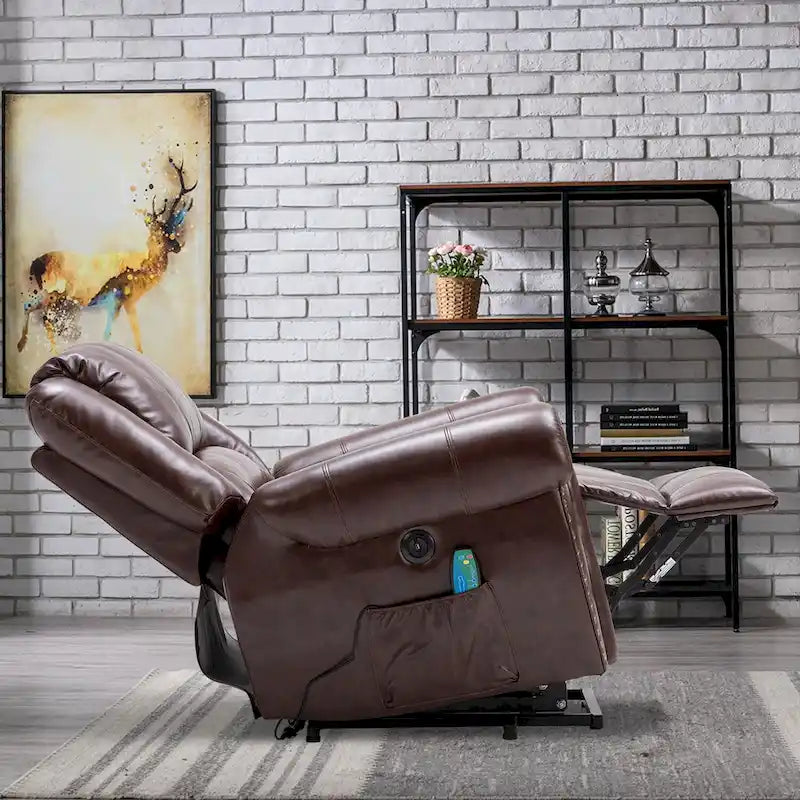 Fauteuil inclinable relaxant et respirant avec rivets apparents, fonction massage et chauffage, et port USB