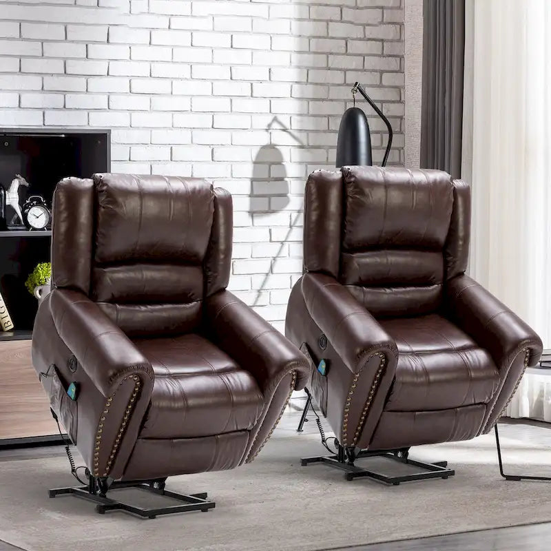 Fauteuil inclinable relaxant et respirant avec rivets apparents, fonction massage et chauffage, et port USB