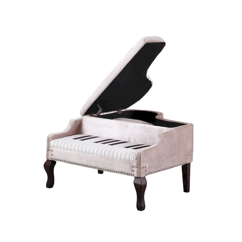 21 po. Repose-pieds de salon rembourré couleur beige avec garniture cloutée