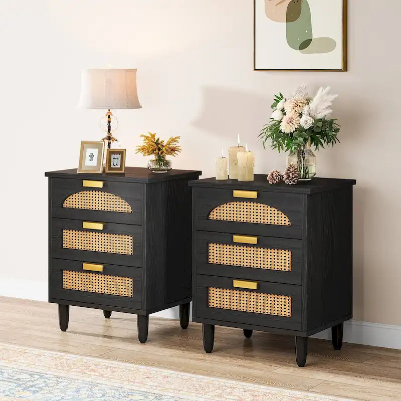 Table de chevet de 20 pouces, commode de chevet en bois à 3 tiroirs, meuble de rangement pour chambre, vert
