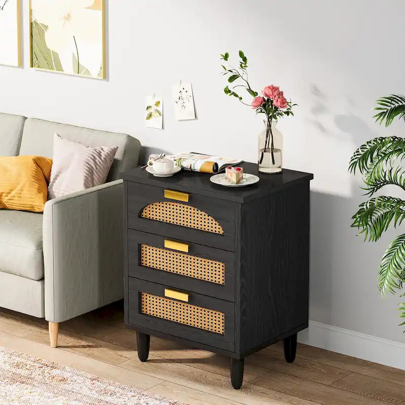 Table de chevet de 20 pouces, commode de chevet en bois à 3 tiroirs, meuble de rangement pour chambre, vert