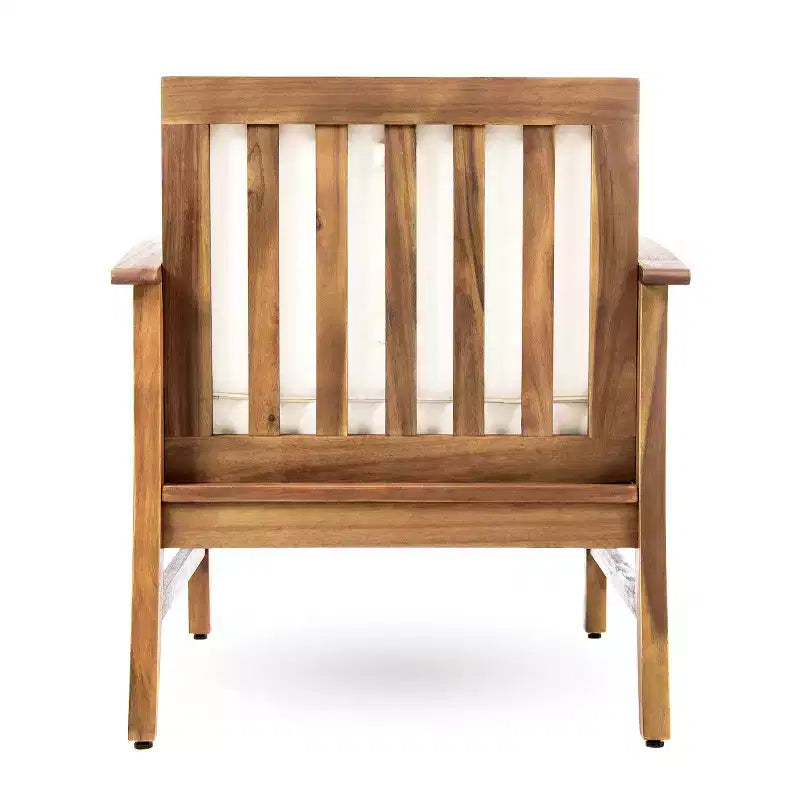 GDFStudio Abena Outdoor Acacia Wood 4 Seater Chat Set with Cushions, Teak and Cream