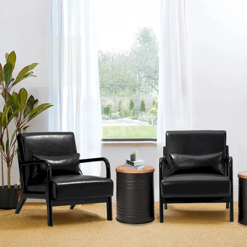 Ensemble de 2 fauteuils d'appoint Mid-Century Modern en cuir PU avec coussin - 65,4 cm L x 85,7 cm P x 78,1 cm H