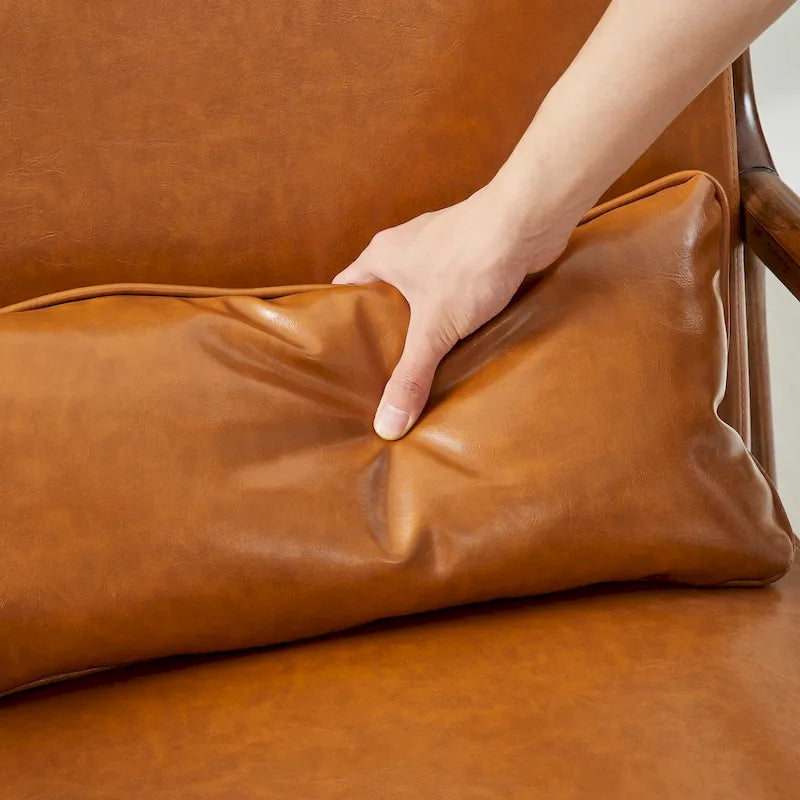Ensemble de 2 fauteuils d'appoint Mid-Century Modern en cuir PU avec coussin - 65,4 cm L x 85,7 cm P x 78,1 cm H