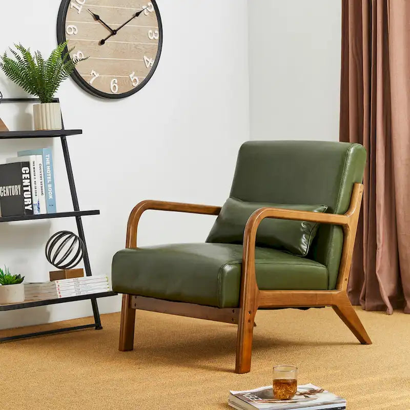 Ensemble de 2 fauteuils d'appoint Mid-Century Modern en cuir PU avec coussin - 65,4 cm L x 85,7 cm P x 78,1 cm H
