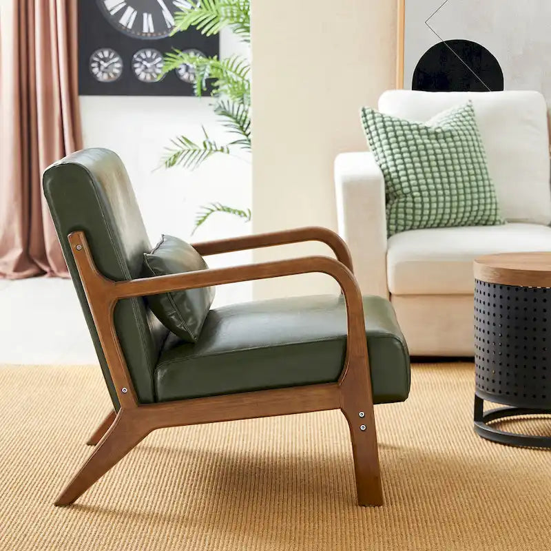 Ensemble de 2 fauteuils d'appoint Mid-Century Modern en cuir PU avec coussin - 65,4 cm L x 85,7 cm P x 78,1 cm H