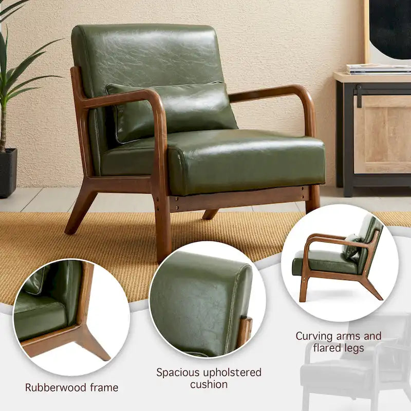 Ensemble de 2 fauteuils d'appoint Mid-Century Modern en cuir PU avec coussin - 65,4 cm L x 85,7 cm P x 78,1 cm H