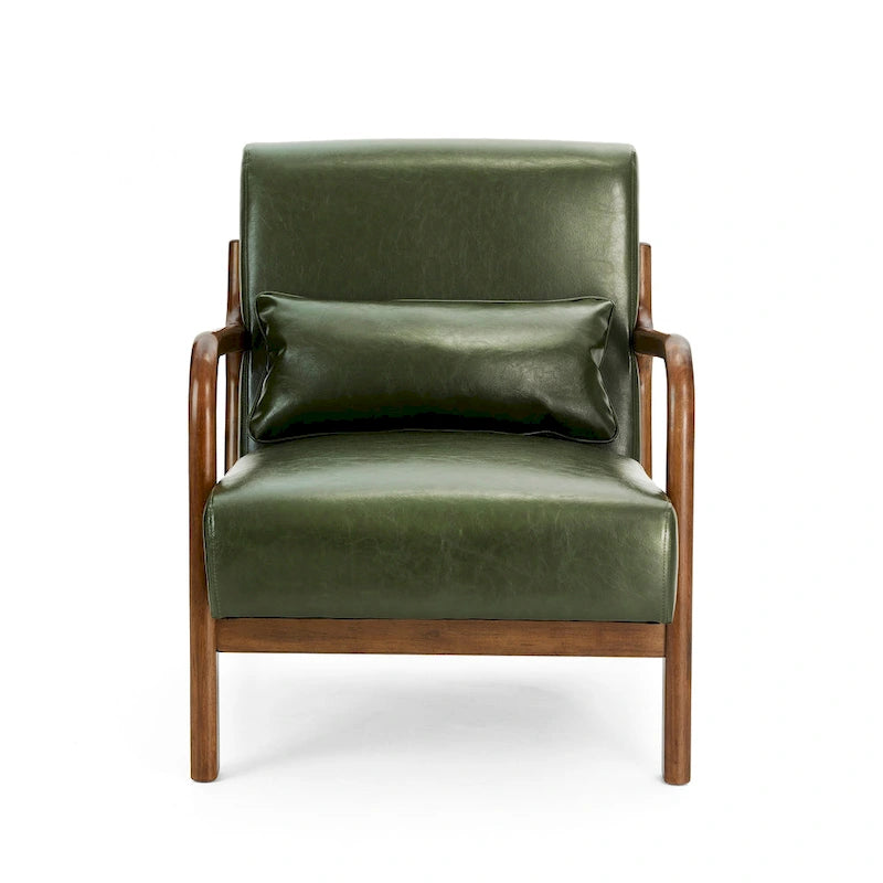 Ensemble de 2 fauteuils d'appoint Mid-Century Modern en cuir PU avec coussin - 65,4 cm L x 85,7 cm P x 78,1 cm H