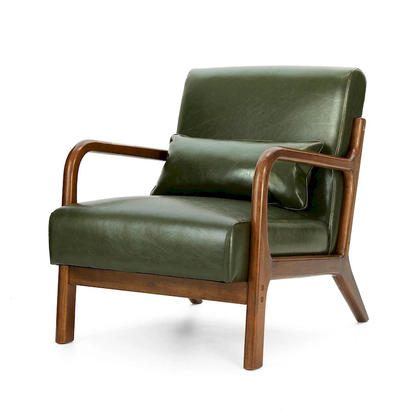 Ensemble de 2 fauteuils d'appoint Mid-Century Modern en cuir PU avec coussin - 65,4 cm L x 85,7 cm P x 78,1 cm H